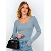 image:imageANRABESS Womens Tops Long Sleeve Shirt Built in Bra  Square NeckSoft Stretchy TextureRibbed Knit Slim Fit tees Casual Everyday Going Out Fall Winter Season LayerGrey Blue
