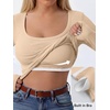 image:imageANRABESS Womens Tops Long Sleeve Shirt Built in Bra  Square NeckSoft Stretchy TextureRibbed Knit Slim Fit tees Casual Everyday Going Out Fall Winter Season LayerLight Beige