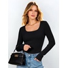 image:imageANRABESS Womens Tops Long Sleeve Shirt Built in Bra  Square NeckSoft Stretchy TextureRibbed Knit Slim Fit tees Casual Everyday Going Out Fall Winter Season LayerBlack