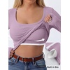 image:imageANRABESS Womens Tops Long Sleeve Shirt Built in Bra  Square NeckSoft Stretchy TextureRibbed Knit Slim Fit tees Casual Everyday Going Out Fall Winter Season LayerPurple
