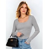 image:imageANRABESS Womens Tops Long Sleeve Shirt Built in Bra  Square NeckSoft Stretchy TextureRibbed Knit Slim Fit tees Casual Everyday Going Out Fall Winter Season LayerGrey