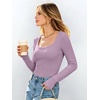 image:imageANRABESS Womens Tops Long Sleeve Shirt Built in Bra  Square NeckSoft Stretchy TextureRibbed Knit Slim Fit tees Casual Everyday Going Out Fall Winter Season LayerPurple