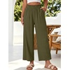 image:imageANRABESS Womens Wide Leg Cropped Palazzo Pants Army Green L  Lightweight Breathable Elastic High Waisted Pants Beach Vacation Flowy Lounge amp Casual Summer Trousers with Pockets