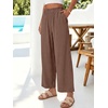 image:imageANRABESS Womens Wide Leg Cropped Palazzo Pants Brown S  Lightweight Breathable Elastic High Waisted Pants Beach Vacation Flowy Lounge amp Casual Summer Trousers with Pockets