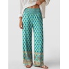 image:imageANRABESS Womens Wide Leg Palazzo Pants with Pockets  Smocked High Waisted Flowy Boho Pants Lightweight Soft Knit Lounge amp Casual Trousers for Beach Vacation Summer FallFloral Teal Spades