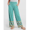 image:imageANRABESS Womens Wide Leg Palazzo Pants with Pockets  Smocked High Waisted Flowy Boho Pants Lightweight Soft Knit Lounge amp Casual Trousers for Beach Vacation Summer FallFloral Teal Spades