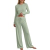 image:imageANRABESS Long Sleeve Lounge Pajama Sets for Women 2 Piece  Comfy Soft Breathable FabricDrawstring Wide Leg PantsCute Matching Set SleepwearFall Home Pjs LoungewearGreen