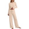 image:imageANRABESS Long Sleeve Lounge Pajama Sets for Women 2 Piece  Comfy Soft Breathable FabricDrawstring Wide Leg PantsCute Matching Set SleepwearFall Home Pjs LoungewearBeige