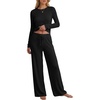 image:imageANRABESS Long Sleeve Lounge Pajama Sets for Women 2 Piece  Comfy Soft Breathable FabricDrawstring Wide Leg PantsCute Matching Set SleepwearFall Home Pjs LoungewearBlack