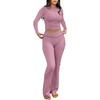 image:imageANRABESS Womens 2 Piece Matching Lounge Sets  Fall Vacation Airport Travel Outfits Workout Yoga Clothes Soft Comfy Long Sleeve Crop Top Fold Over Flare Leggings PantsPink