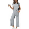 image:imageANRABESS Womens 2 Piece Outfits 2026 Summer Fall Travel Lounge Set  Soft Cozy Airport Fabric Cap Sleeve TieWaisted Top amp Wide Leg Pants Trendy Vacation Outfits Casual Business Daily WearLight Grey