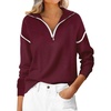 image:imageANRABESS Womens Fall Quarter Zip Collared Pullover Sweaters  Soft Long Sleeve V Neck Shirts Business Casual Loose Fit Knit Tops Winter Warm OutfitsBurgund