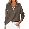 image:imageANRABESS Womens Fall Quarter Zip Collared Pullover Sweaters  Soft Long Sleeve V Neck Shirts Business Casual Loose Fit Knit Tops Winter Warm OutfitsCoffee