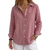 image:imageANRABESS Womens Long Sleeve Button Down Gingham Striped Shirts  PlaidampStriped Fall OutfitsBusiness Casual Collared Button Up TopsChest PocketSoft Dressy Work Blouses Office ClothesRed White Plaid