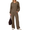 image:imageANRABESS Womens Lounge Sets 2026 Fall Winter 2 Piece Outfits Sweatsuits  Comfy Waffle Knit Loungewear Long Sleeve Henley Top amp Wide Leg Pants with PocketsCozy Soft Daily WearKhaki