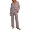 image:imageANRABESS Womens Striped amp Gingham Pajama Sets  Long Sleeve Button Shirts amp Wide Leg Pants with Pockets Soft Comfy Plaid Ruffle Hem Sleepwear 2 Piece Lounge Outfits Pj SetBrown White Plaid