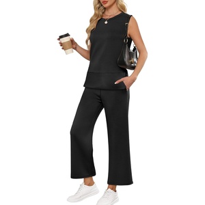 image:imageANRABESS 2 Piece Sets for Women Travel Airport Outfits  Sleeveless Tank TopampWide Leg PantsLounge Matching Set2026 Summer Fall Casual Comfort ClothingWrinkle Free Soft SweatsuitsBlack