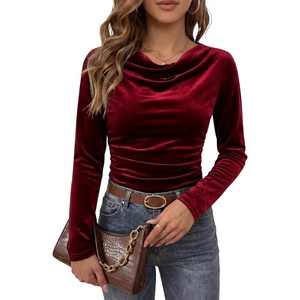 image:imageANRABESS Cowl Neck Tops for Women Long Sleeve Velvet Shirts  2026 Fall Going Out OutfitsBusiness Casual Work TopsSlim Fit Dressy Blouses Elegant Party Date Night ClothesWine Red