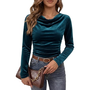 image:imageANRABESS Cowl Neck Tops for Women Long Sleeve Velvet Shirts  2026 Fall Going Out OutfitsBusiness Casual Work TopsSlim Fit Dressy Blouses Elegant Party Date Night ClothesTeal Blue