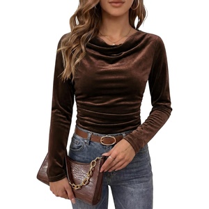 image:imageANRABESS Cowl Neck Tops for Women Long Sleeve Velvet Shirts  2026 Fall Going Out OutfitsBusiness Casual Work TopsSlim Fit Dressy Blouses Elegant Party Date Night ClothesBrown