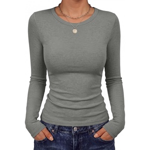 image:imageANRABESS Fall Long Sleeve Shirts for Women Wool Blend Tops  Comfy Stretch Slim Basic Tee Casual Work Going Out Daily Wear Soft Crewneck Lightweight Sweater Winter Layering ClothesGrey