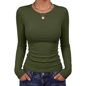 image:imageANRABESS Fall Long Sleeve Shirts for Women Wool Blend Tops  Comfy Stretch Slim Basic Tee Casual Work Going Out Daily Wear Soft Crewneck Lightweight Sweater Winter Layering ClothesArmy Green