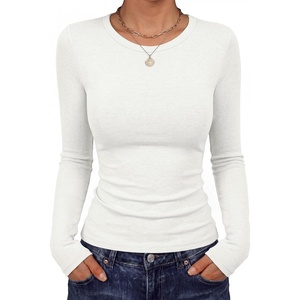 image:imageANRABESS Fall Long Sleeve Shirts for Women Wool Blend Tops  Comfy Stretch Slim Basic Tee Casual Work Going Out Daily Wear Soft Crewneck Lightweight Sweater Winter Layering ClothesCream White