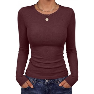 image:imageANRABESS Fall Long Sleeve Shirts for Women Wool Blend Tops  Comfy Stretch Slim Basic Tee Casual Work Going Out Daily Wear Soft Crewneck Lightweight Sweater Winter Layering ClothesWine Red
