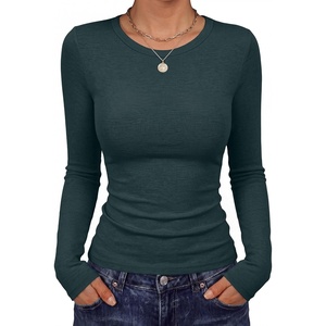 image:imageANRABESS Fall Long Sleeve Shirts for Women Wool Blend Tops  Comfy Stretch Slim Basic Tee Casual Work Going Out Daily Wear Soft Crewneck Lightweight Sweater Winter Layering ClothesDeep Blue