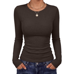 image:imageANRABESS Fall Long Sleeve Shirts for Women Wool Blend Tops  Comfy Stretch Slim Basic Tee Casual Work Going Out Daily Wear Soft Crewneck Lightweight Sweater Winter Layering ClothesCoffee
