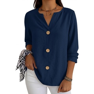 image:imageANRABESS Long Sleeve Shirts for Women V Neck Henley Tops  Lightweight Soft Fabric Regular Fit Business Casual Office Daily Blouses Dressy Elegant Style Spring Winter ClothesNavy Blue