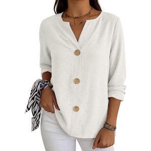image:imageANRABESS Long Sleeve Shirts for Women V Neck Henley Tops  Lightweight Soft Fabric Regular Fit Business Casual Office Daily Blouses Dressy Elegant Style Spring Winter ClothesWhite
