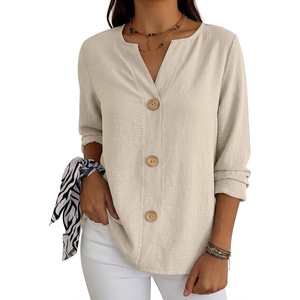 image:imageANRABESS Long Sleeve Shirts for Women V Neck Henley Tops  Lightweight Soft Fabric Regular Fit Business Casual Office Daily Blouses Dressy Elegant Style Spring Winter ClothesLight Yellow