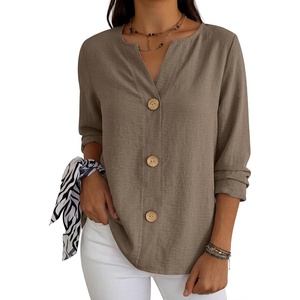 image:imageANRABESS Long Sleeve Shirts for Women V Neck Henley Tops  Lightweight Soft Fabric Regular Fit Business Casual Office Daily Blouses Dressy Elegant Style Spring Winter ClothesKhaki