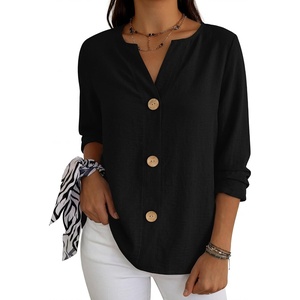 image:imageANRABESS Long Sleeve Shirts for Women V Neck Henley Tops  Lightweight Soft Fabric Regular Fit Business Casual Office Daily Blouses Dressy Elegant Style Spring Winter ClothesBlack