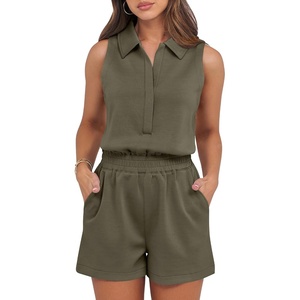 image:imageANRABESS Romper for Womens 2026 Summer Dressy Casual Sleeveless V Neck One Piece Short Jumpsuit Lounge Travel Outfits ClothesArmy Green