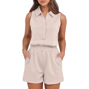 image:imageANRABESS Romper for Womens 2026 Summer Dressy Casual Sleeveless V Neck One Piece Short Jumpsuit Lounge Travel Outfits ClothesBeige
