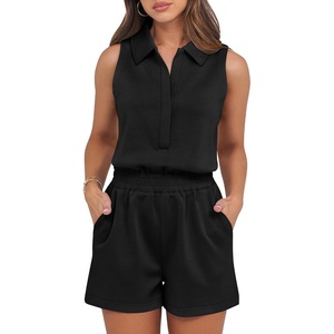 image:imageANRABESS Romper for Womens 2026 Summer Dressy Casual Sleeveless V Neck One Piece Short Jumpsuit Lounge Travel Outfits ClothesBlack