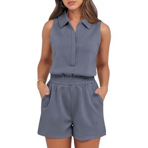 image:imageANRABESS Romper for Womens 2026 Summer Dressy Casual Sleeveless V Neck One Piece Short Jumpsuit Lounge Travel Outfits ClothesDark Grey