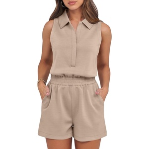 image:imageANRABESS Romper for Womens 2026 Summer Dressy Casual Sleeveless V Neck One Piece Short Jumpsuit Lounge Travel Outfits ClothesKhaki
