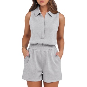 image:imageANRABESS Romper for Womens 2026 Summer Dressy Casual Sleeveless V Neck One Piece Short Jumpsuit Lounge Travel Outfits ClothesLight Grey