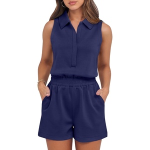 image:imageANRABESS Romper for Womens 2026 Summer Dressy Casual Sleeveless V Neck One Piece Short Jumpsuit Lounge Travel Outfits ClothesNavy Blue