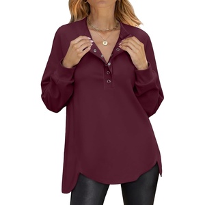 image:imageANRABESS Sweatshirt for Women Oversized Henley Tunic Tops  Long Sleeve Button Slit HemSoft Loose Fit Pullover School Work Office Outfits Lounge Casual Fall Winter ClothingWine Red