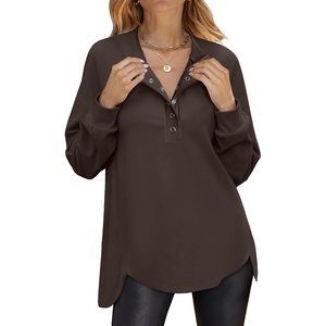 image:imageANRABESS Sweatshirt for Women Oversized Henley Tunic Tops  Long Sleeve Button Slit HemSoft Loose Fit Pullover School Work Office Outfits Lounge Casual Fall Winter ClothingBrown