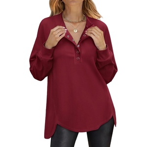 image:imageANRABESS Sweatshirt for Women Oversized Henley Tunic Tops  Long Sleeve Button Slit HemSoft Loose Fit Pullover School Work Office Outfits Lounge Casual Fall Winter ClothingRed