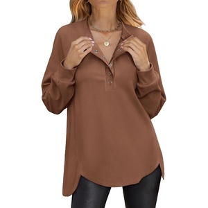 image:imageANRABESS Sweatshirt for Women Oversized Henley Tunic Tops  Long Sleeve Button Slit HemSoft Loose Fit Pullover School Work Office Outfits Lounge Casual Fall Winter ClothingCaramel