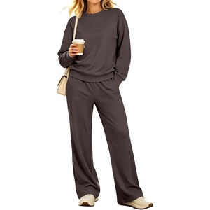 image:imageANRABESS Two Piece Sets for Women Lounge Fall Outfits Sweatsuits  Cozy Fleece Long Sleeve Pullover amp Wide Leg Pants Matching SetCasual LoungewearAirport Travel ClothingWorkout TracksuitsBrown