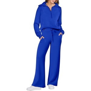image:imageANRABESS Women 2 Piece Set Sweatsuits Lounge Fall Outfits  Quarter Zip Pullover Wide Leg Pants amp Pockets Matching SetCasual Travel Fashion Airport Vacation ClothingSweat Track SuitsRoyal Blue