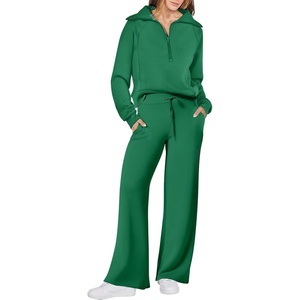 image:imageANRABESS Women 2 Piece Set Sweatsuits Lounge Fall Outfits  Quarter Zip Pullover Wide Leg Pants amp Pockets Matching SetCasual Travel Fashion Airport Vacation ClothingSweat Track SuitsGreen