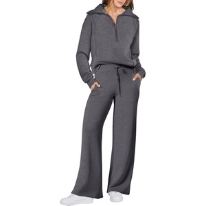 image:imageANRABESS Women 2 Piece Set Sweatsuits Lounge Fall Outfits  Quarter Zip Pullover Wide Leg Pants amp Pockets Matching SetCasual Travel Fashion Airport Vacation ClothingSweat Track SuitsDark Grey